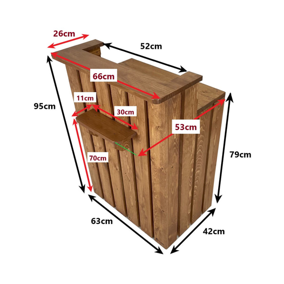 受注製作_BARIKI_レジカウンター 木製カウンター 幅66cm×奥行53cm×高さ95cm_B007B 木製カウンター