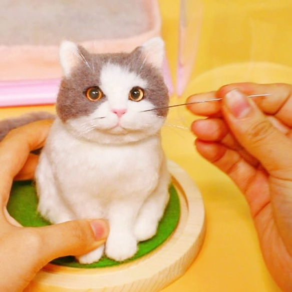 【オーダーメイドペット】羊毛フェルト、うちの子　猫ぬいぐるみ、フェルト猫、羊毛猫、肖像画、犬猫人形 プレゼントやギフトに 100% 通常 模様