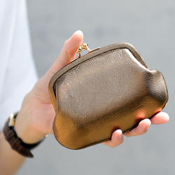 送料無料 小さい財布 ミニマム 革巻き がま口 国産 箔レザー 財布 日本製 UBRI 2枚目の画像