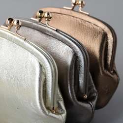 送料無料 小さい財布 ミニマム 革巻き がま口 国産 箔レザー 財布 本革 8枚目の画像