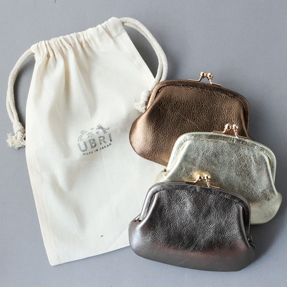 送料無料 小さい財布 ミニマム 革巻き がま口 国産 箔レザー 財布 本革 9枚目の画像