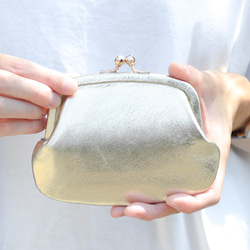 送料無料 小さい財布 ミニマム 革巻き がま口 国産 箔レザー 財布 本革 2枚目の画像