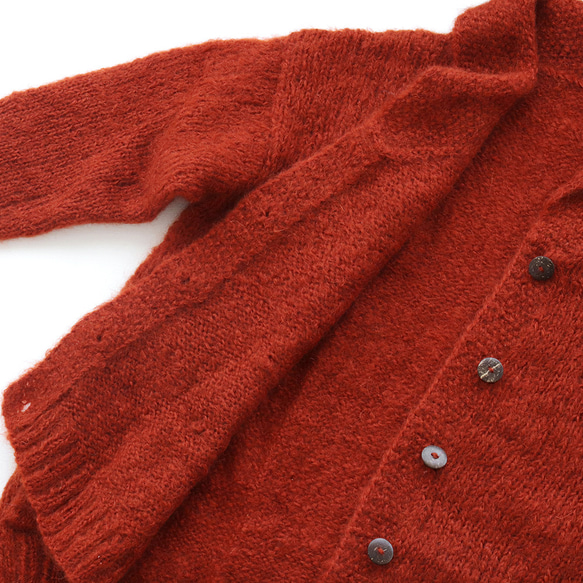 ふんわり軽いリアルモヘア 手編みジャケット 襟付きニットカーディガン （テラコッタ）npcl04 13枚目の画像