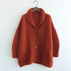 ふんわり軽いリアルモヘア 手編みジャケット 襟付きニットカーディガン （テラコッタ）npcl04 8枚目の画像