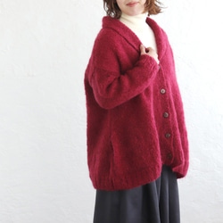 ふんわり軽いリアルモヘア 手編みジャケット 襟付きニットカーディガン （テラコッタ）npcl04 15枚目の画像