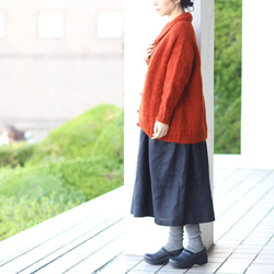 ふんわり軽いリアルモヘア 手編みジャケット 襟付きニットカーディガン （テラコッタ）npcl04 3枚目の画像