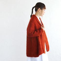 ふんわり軽いリアルモヘア 手編みジャケット 襟付きニットカーディガン （テラコッタ）npcl04 2枚目の画像