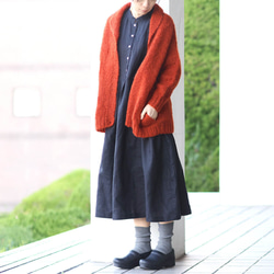 ふんわり軽いリアルモヘア 手編みジャケット 襟付きニットカーディガン （テラコッタ）npcl04 4枚目の画像