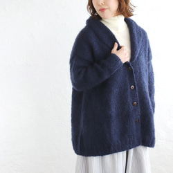 ふんわり軽いリアルモヘア 手編みジャケット 襟付きニットカーディガン （テラコッタ）npcl04 14枚目の画像