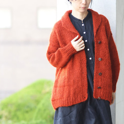 FOXEY 赤 ウール ダブル ニット ジャケット カーディガン N202 ふんわり軽いリアルモヘア 手編みジャケット 襟付きニット
