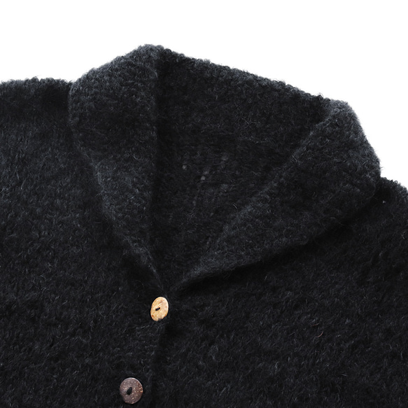 柔軟馬海毛手工針織外套針織開襟衫（黑色） 第9張的照片