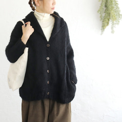 ブラックリブ編みリアルファー付きカーディガン iCB リブ編み ブラックカーディガン S ファー襟 ウエストリボン - メルカリ