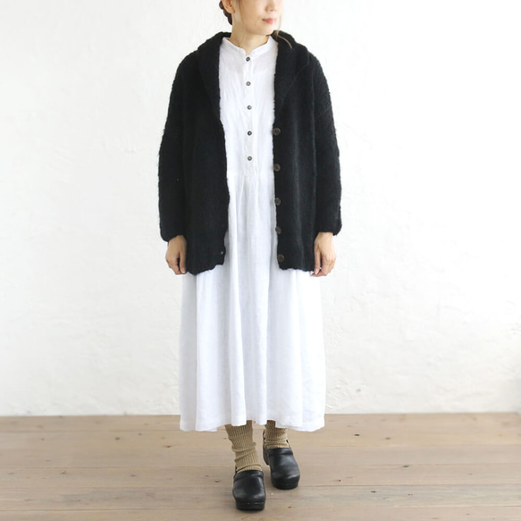ふんわり軽いリアルモヘア 手編みジャケット 襟付きニットカーディガン （ブラック）npcl04 3枚目の画像