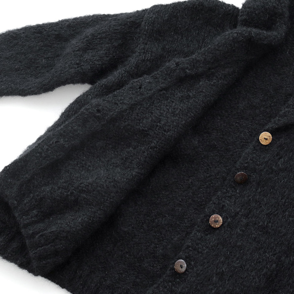 ふんわり軽いリアルモヘア 手編みジャケット 襟付きニットカーディガン （ブラック）npcl04 12枚目の画像