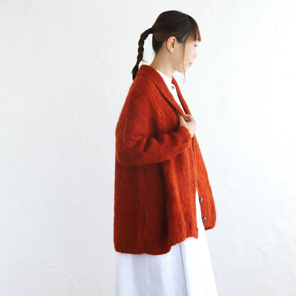 ふんわり軽いリアルモヘア 手編みジャケット 襟付きニットカーディガン （ブラック）npcl04 14枚目の画像