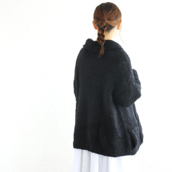 ふんわりモヘア手編みジャケット ニットカーディガン （ブラック） 6枚目の画像