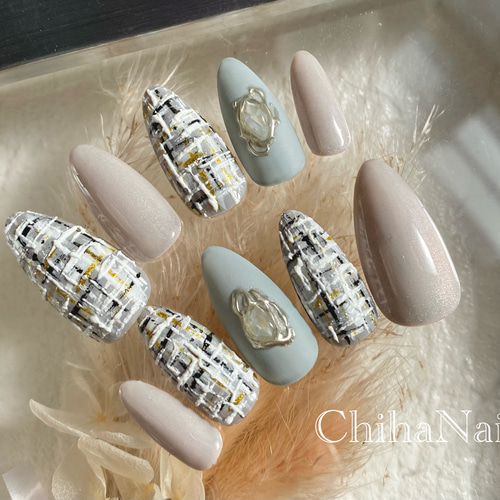 ツイードネイル 秋ネイル 冬ネイル 秋冬ネイル ニュアンスネイル  