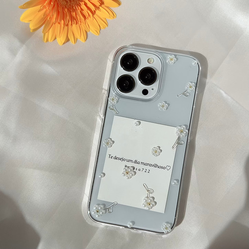 R66 小ぶりパール スマホケース iPhoneケース ハンドメイドスマホ