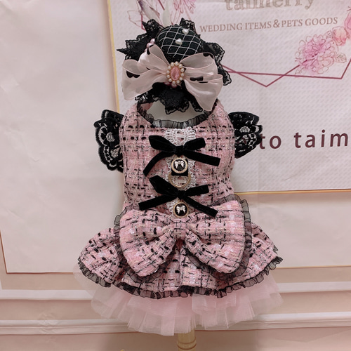 カップルコーデ♡ブラックピンクのツイードワンピース＆ベスト ペット