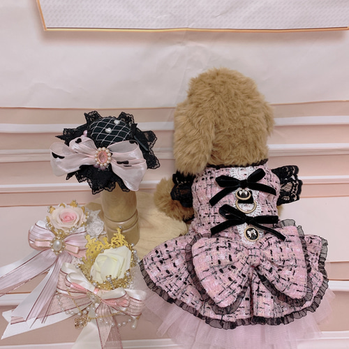カップルコーデ♡ブラックピンクのツイードワンピース＆ベスト ペット