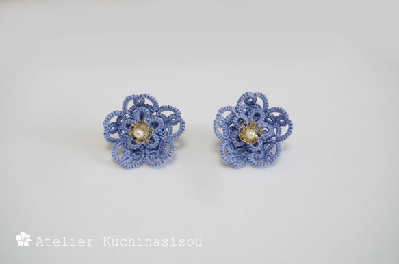梭織花朵耳環&lt;雨藍&gt; 第5張的照片