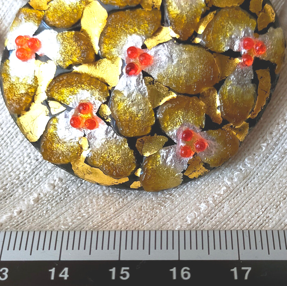 花 335 七宝焼 －チョーカー型ペンダント　純金銀箔金茶花 ・赤玉 4枚目の画像