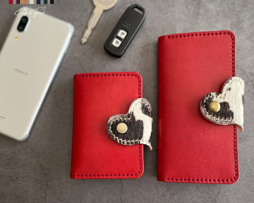 ◇人気シリーズ◇7色◇ハート本革手帳型スマホケースとキー