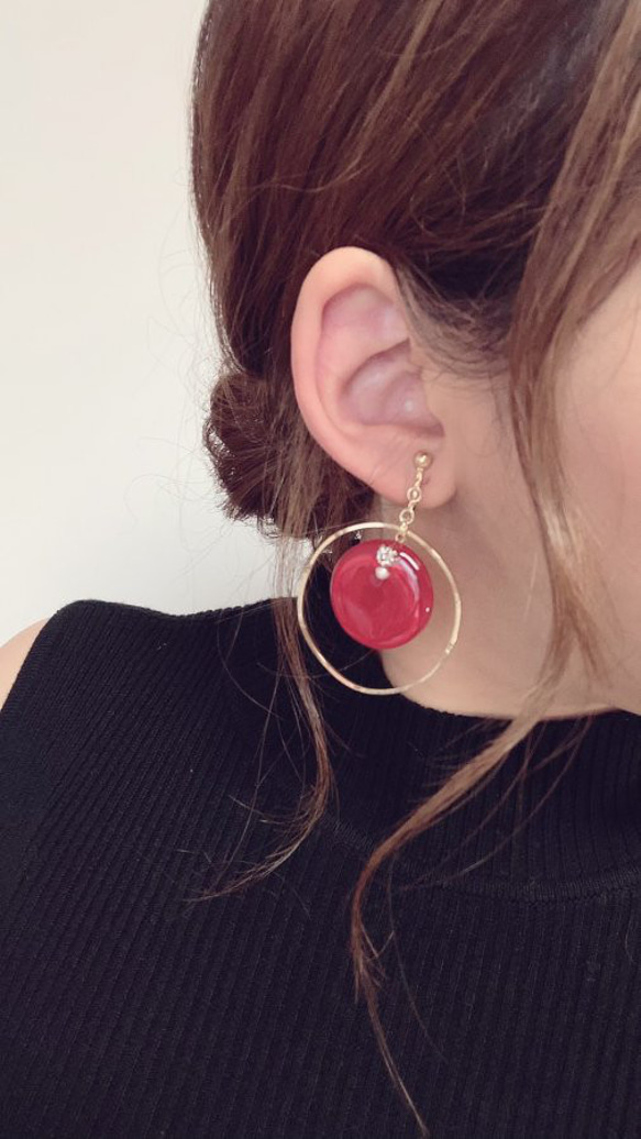 3color big hoop pierce/earring(Red) 3枚目の画像