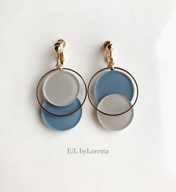 Asymmetry color pallet pierce/earring(Beige×Blue) 1枚目の画像