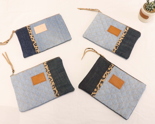 デニムリメイク♡ミニ財布 ショルダー、ミニポーチセット♡ヒョウ柄 ハンドメイド 3670cd3988241e42cad5cfc94e09d3
