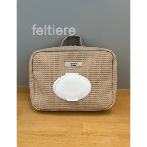 フタ付きオムツポーチ くま×ワッフルベージュ L ポーチ feltiere 通販 