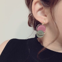 Asymmetry color pallet pierce/earring(Khaki×Pink) 3枚目の画像