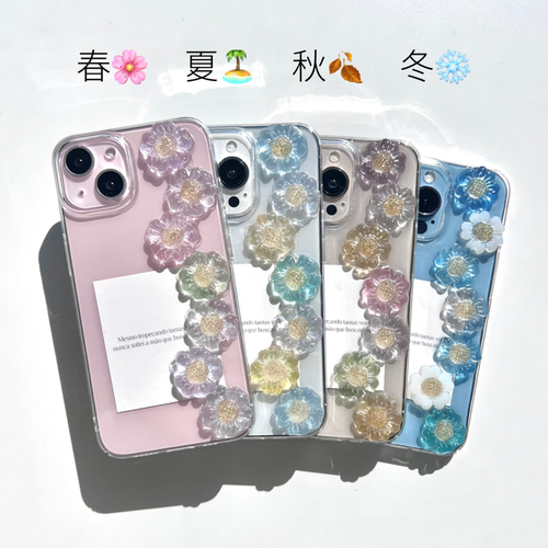 R68 春夏秋冬 クリアケース お花ケース フラワーケース iPhoneケース
