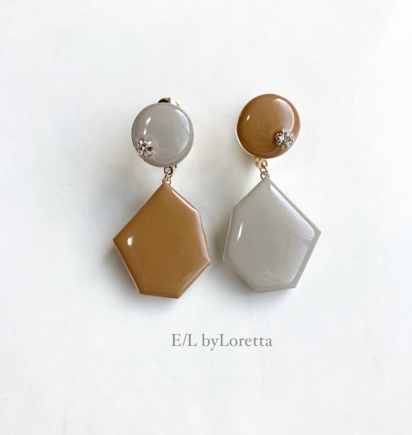 Color Asymmetry KAKERA pierce/earring(Beige × Mustard) 1枚目の画像