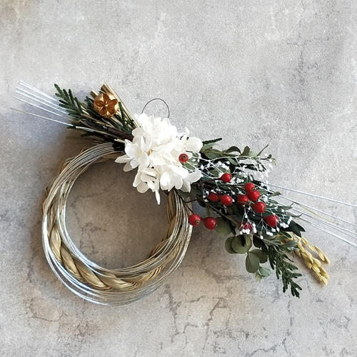 紅白＜はずせる2WAY＞ お正月飾り しめ縄リース 飾りやすい小さめ