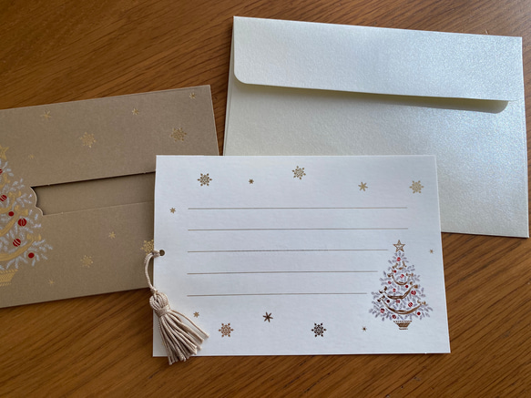 再入荷！イタリア製　品のある、大人のクリスマスカード！『エンボス加工　きらきら箔押し　ツリー柄』～タッセル付き～ 8枚目の画像