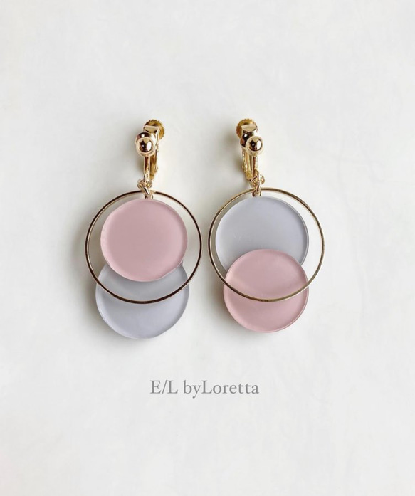 Asymmetry color pallet pierce/earring(Pink×Light Gray) 1枚目の画像