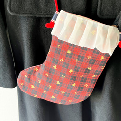 クリスマス靴下オーナメント⭐︎ポシェットにもなる♡チェック✖️くまさん✖️さくらんぼ　女の子　プレゼント　ギフト 8枚目の画像