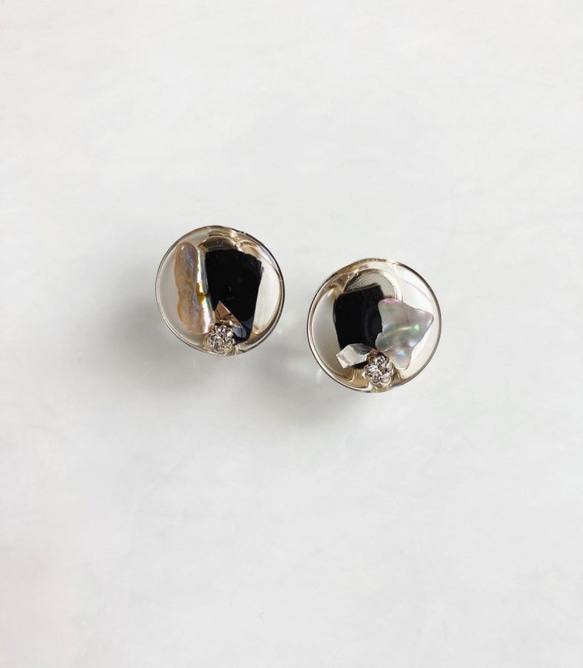 Circle shell art pierce/earring(Black) 2枚目の画像