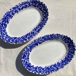 オーバル皿 26cm  マヨリカ焼き イタリア陶器　青いお皿　海　OVL023 4枚目の画像