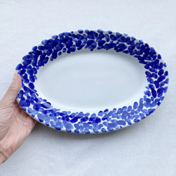 オーバル皿 26cm  マヨリカ焼き イタリア陶器　青いお皿　海　OVL023 2枚目の画像