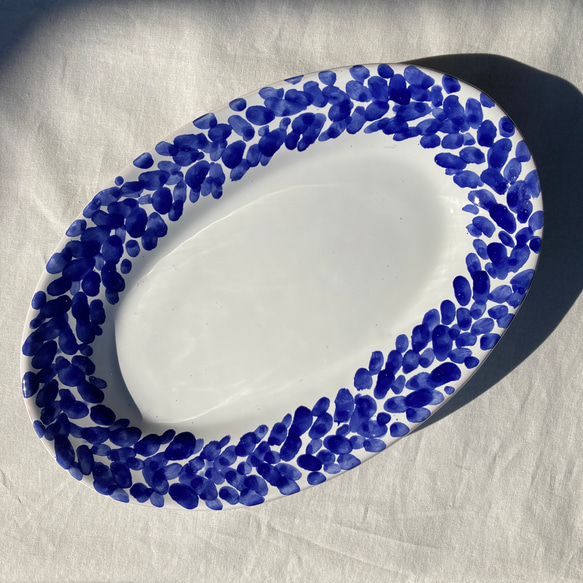 オーバル皿 26cm  マヨリカ焼き イタリア陶器　青いお皿　海　OVL023 5枚目の画像