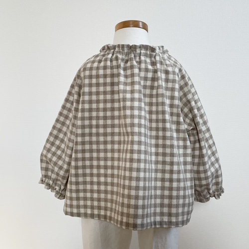 チェックのスモックブラウス(モカベージュ)☆ベビー服 女の子 男の子 