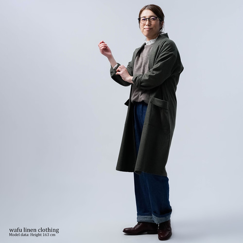 オリーブグリーン ウールコート M エトル etoll. ウールライクスタンドカラーコート （オリーブ