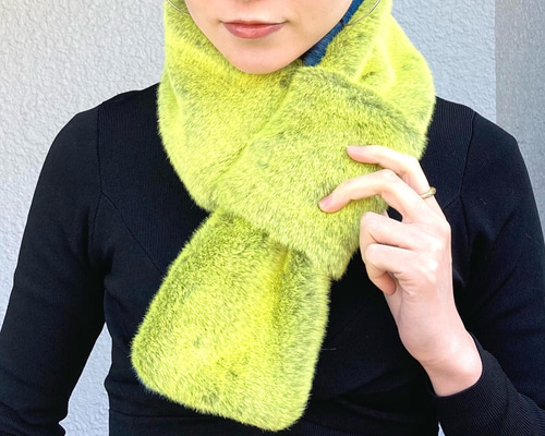 モコモコエコファーのリバーシブルコンパクトマフラー・ライムイエロー