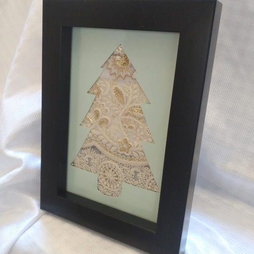 インド刺繍リボンのクリスマスツリーWhite その他アート 涼 通販