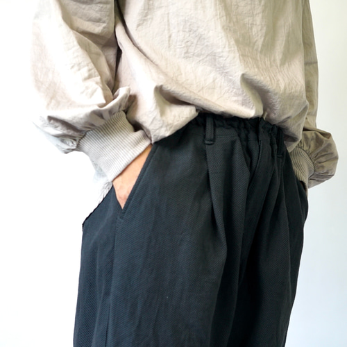 刺し子織ボンタンパンツ/ブラック/三河木綿 ロングパンツ UZUiRO