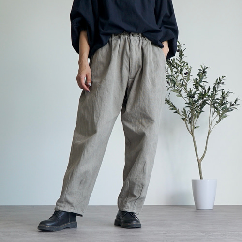 刺し子織ボンタンパンツ/カーキ/三河木綿 ロングパンツ UZUiRO