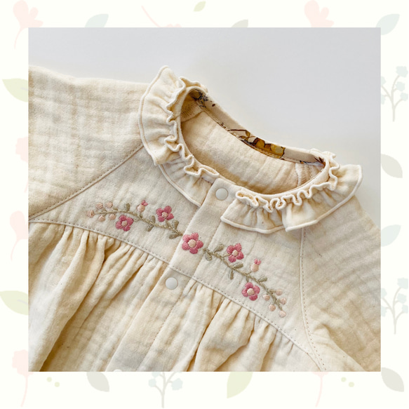 ⭐︎オーダー製作⭐︎ふんわりツーウェイオール【刺繍a】新生児50〜70サイズ　トリプル　ガーゼ生地　長袖　半袖 2枚目の画像