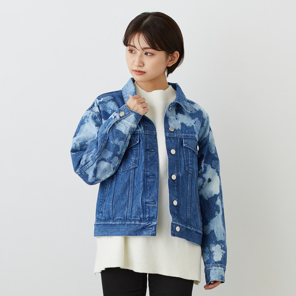 《20%OFF》ゆったり着れるショート丈デニムジャケット　XS,S,Mサイズ　ぼかし柄ブルー　しっかり質感　国産デニム 12枚目の画像